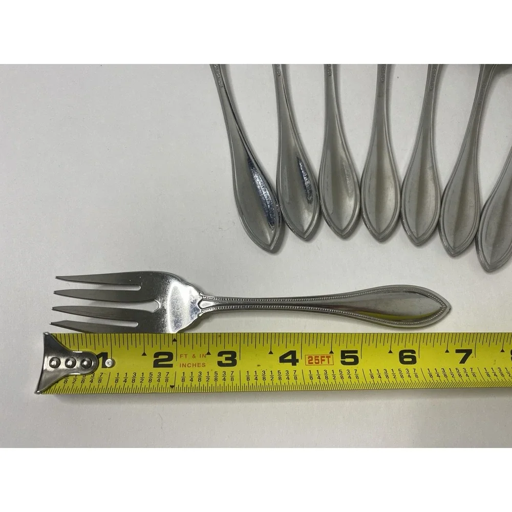 Oneida Stainless Arbor American Harmony 8 Salad Forks Glossy Beaded Edge